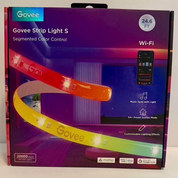 🔵 NWT Smart Lights : Govee 24.6ft Wi-Fi RGBICW LED Strip Light Alexa Google - Picture 3 of 8